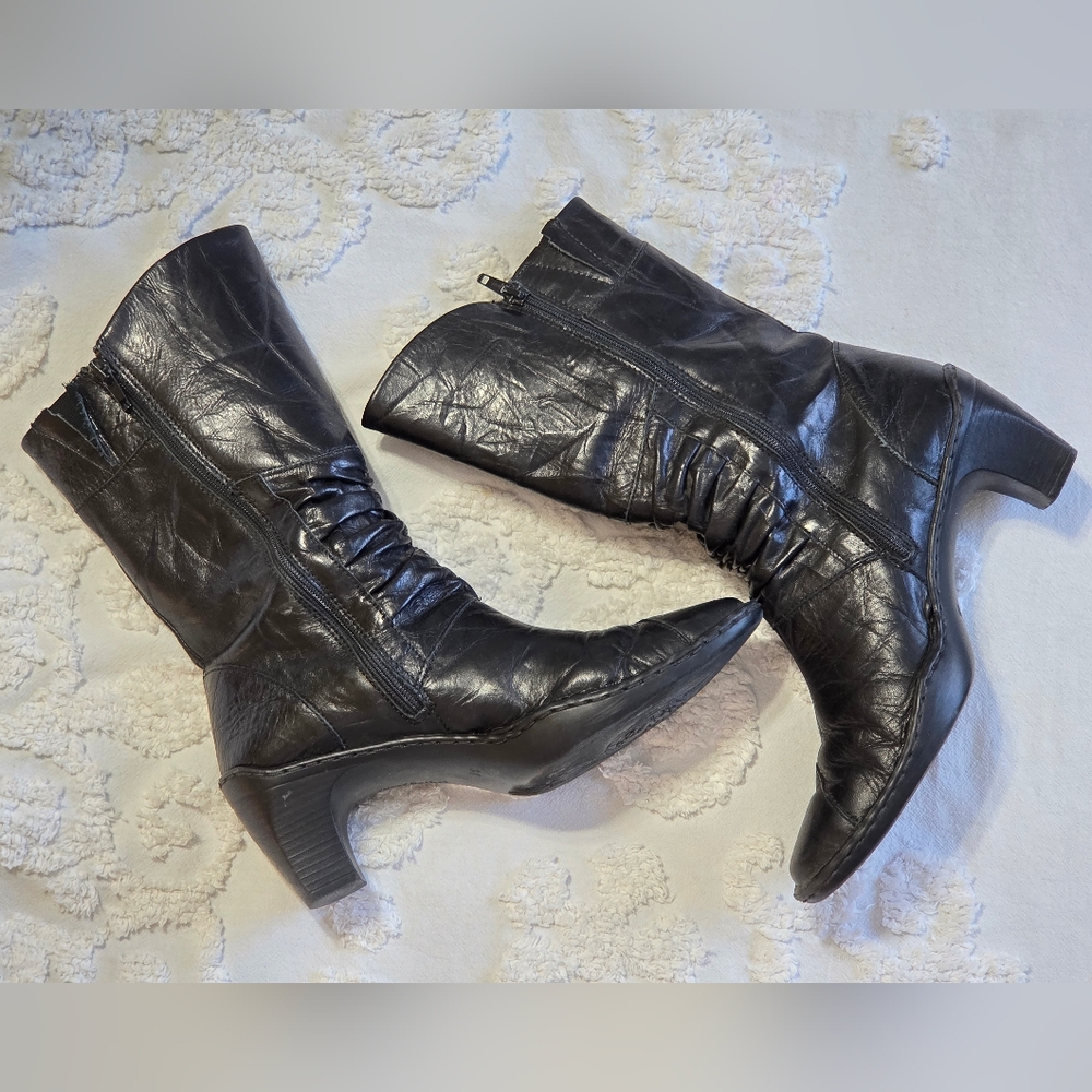 Josef Siebel Black Slouchy Creased Leather Mid Calf Boots Sz 38(7-7.5) Boho chic - Picture 10 of 14